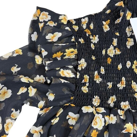 NWT o.p.t. Black Sheer Floral Ruched Mock Neck S Blouse MSRP $128 Cottagegoth - Picture 4 of 8